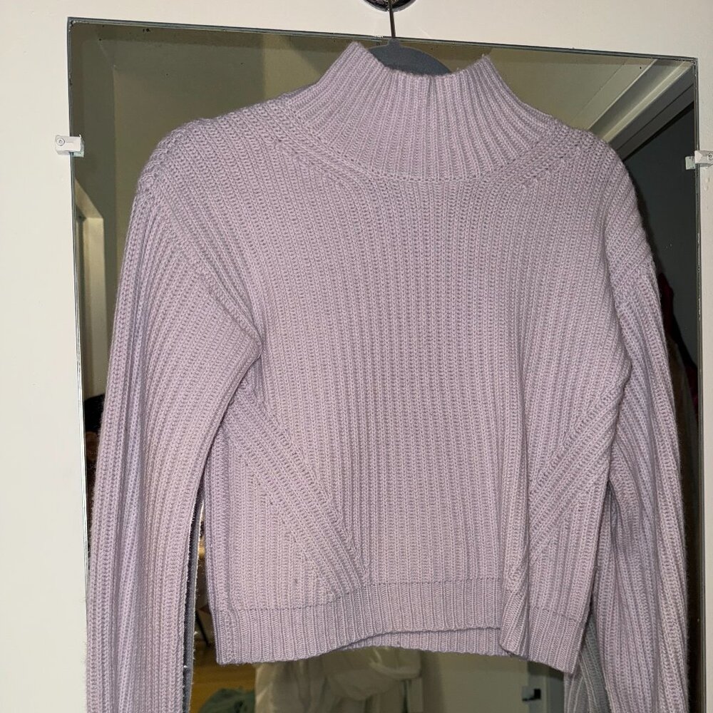 Naadam Cashmere Wool cable-knit boxy turtleneck in lavender XS